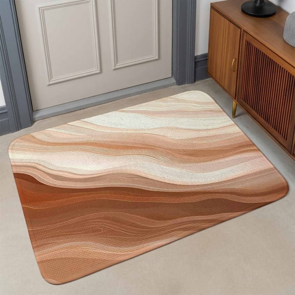 Abstract Wave Texture Front Door Mat Indoor Entrance, Retro Earth Color Gradient Absorbent Dirt Resist Welcome Mats Non-Slip Low-Profile Doormat Washable Entry Rug Indoor Outdoor 17x30 Inch