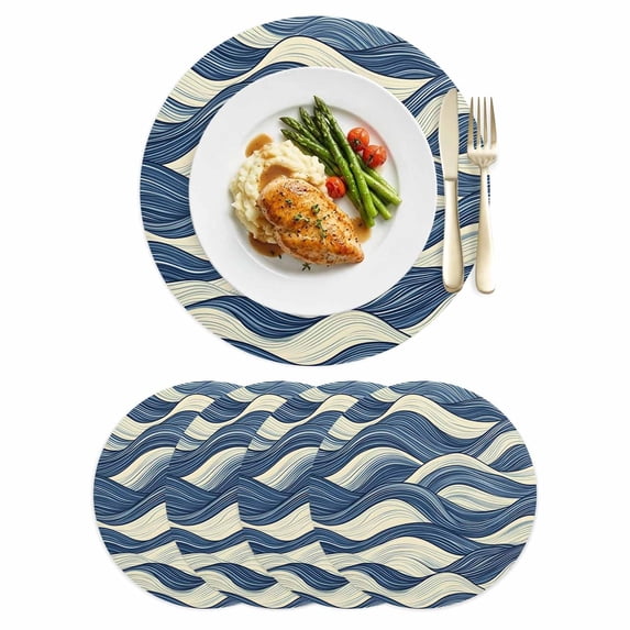 Abstract Wave Texture Leather Placemats Set of 4, 15 Inch, Blue Beige ...