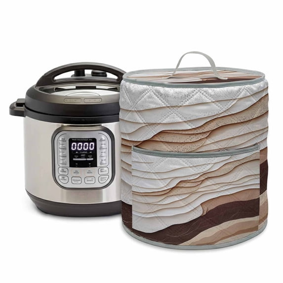 Abstract Wave Texture Pressure Cooker Cover Vintage Earth Color Gradient Dust Cover for Kitchen Appliances with Top Handle & Storage Pockets, Fits 8 Quart Instant Pot, Air Fryer, Crock Pot
