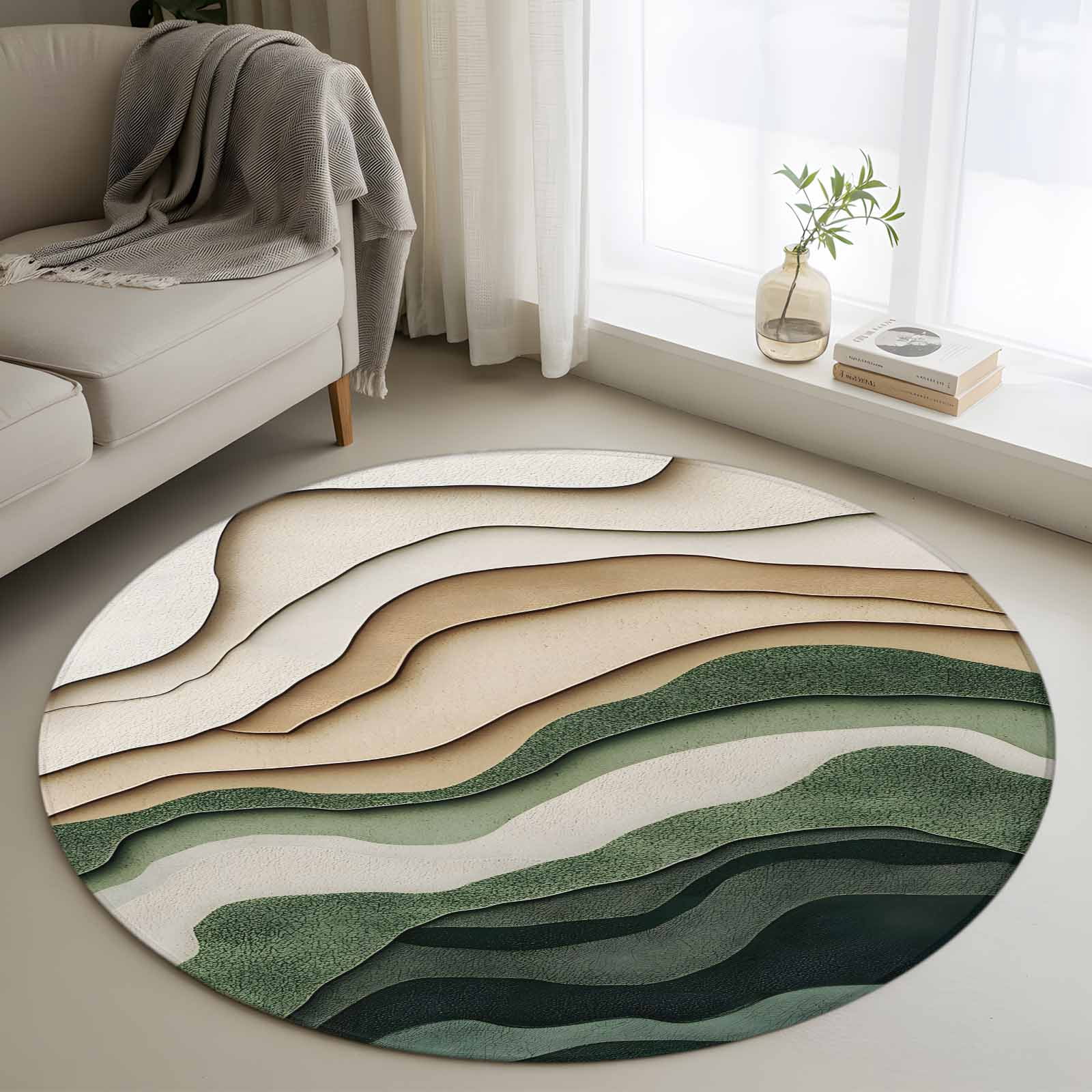 Texture Round Rug Complex Abstract Wave Texture Round Rugs for Living Room 3ft Vintage Watercolor ...