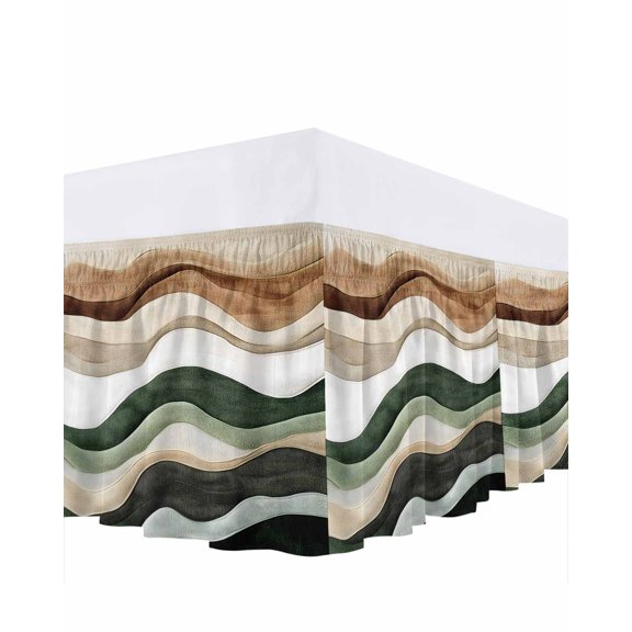 Abstract Wave Texture Ruffle Bed Skirt California King Size Retro Brown Brown Bump Adjustable Elastic Dust Bed Skirts Wrap Around Bedskirt Wrinkle Free Easy Fit with 18 Inch Drop