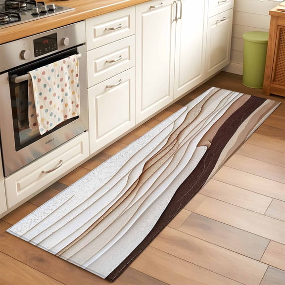 Abstract Wave Texture Runner Rug for Hallway 2x6ft, Vintage Earth Color Gradient Non Slip Floor Mat Washable Low-Profile Indoor Carpet for Living Room, Bedroom, Dining Room
