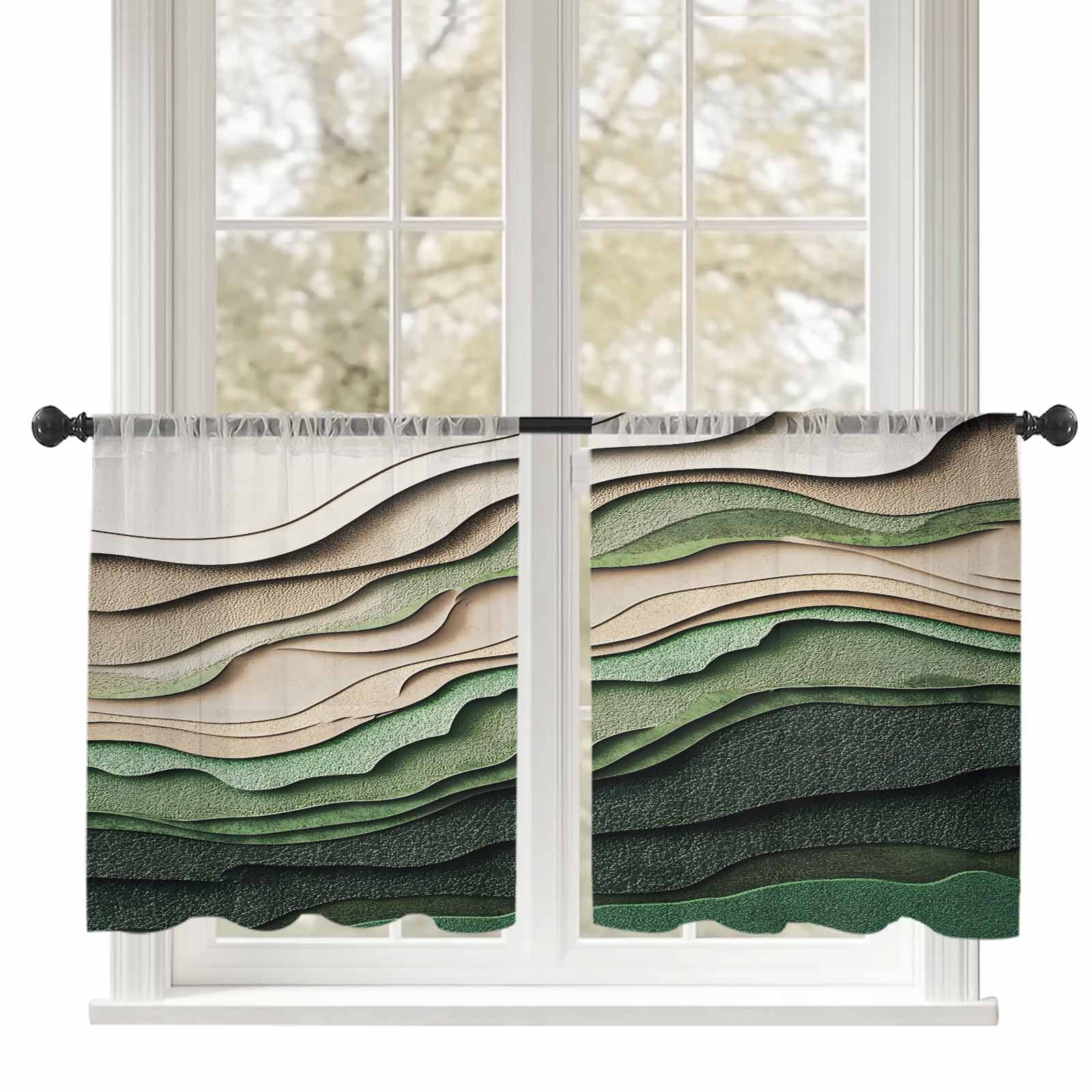 Abstract Wave Texture Sheer Curtains 45 inches Long 2 Panels Set Retro ...