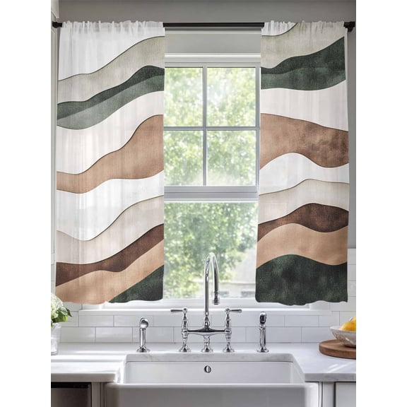 Abstract Wave Texture Sheer Curtains 63 Inches Long 2 Panels Vintage Brown Turquoise Bump Light Filtering Semi Sheer Window Curtains Drapes for Bedroom Living Room 52"x63"