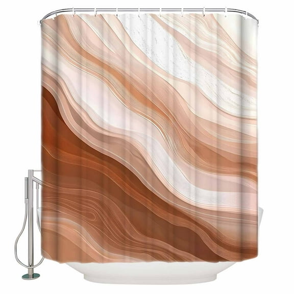 Abstract Wave Texture Shower Curtain, 36" x 72", Retro Earth Color Gradient Waterproof Bathroom Curtain Washable Shower Curtain Set with 12 Hooks