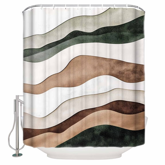 Abstract Wave Texture Shower Curtain, 36" x 72", Vintage Brown Turquoise Bump Waterproof Bathroom Curtain Washable Shower Curtain Set with 12 Hooks