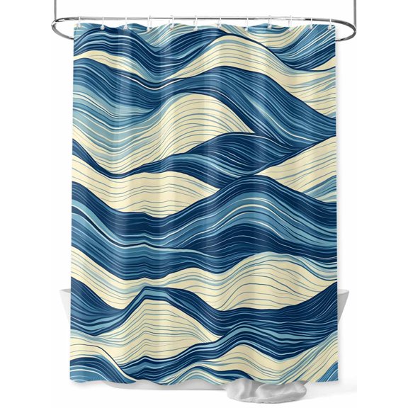 Abstract Wave Texture Shower Curtain, Beige Blue Gradient Watercolor Modern Art Waterproof Shower Curtain Set with 12 Hooks Lightweight Washable Fabric Shower Curtains for Bathroom 72x84 Inches
