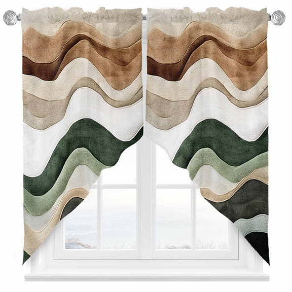 Abstract Wave Texture Swag Valances for Windows 2 Pack Retro Brown Brown Bump Swag Kitchen Curtains 45 Inches Long Rod Pocket Short Window Treatment for Kitchen Bathroom 36"x45"