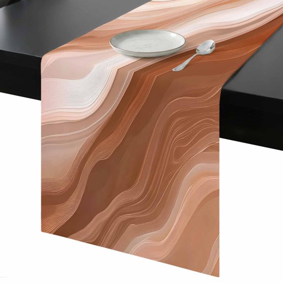 Abstract Wave Texture Table Runner 13x36 Inch Retro Earth Color Gradient Table Runner Non-Slip Dresser Scarves for Holiday Decorations, Party, Dinner and Gatherings, 1 Pack