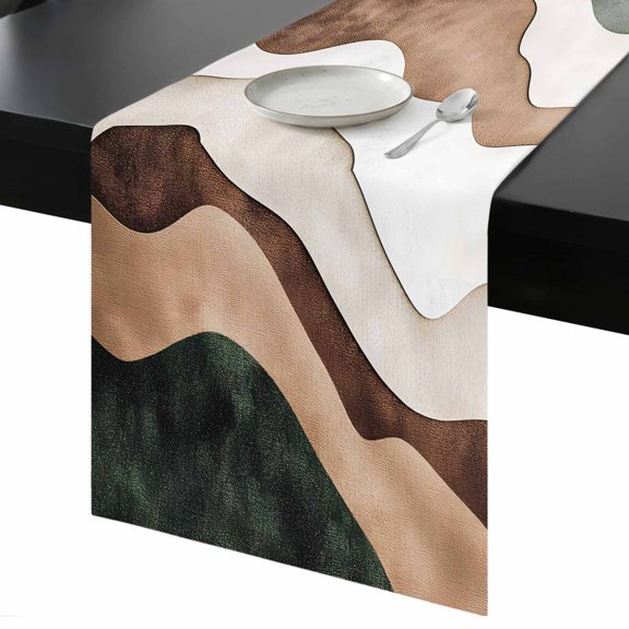 Abstract Wave Texture Table Runner 13x36 Inch Vintage Brown Turquoise Bump Table Runner Non-Slip Dresser Scarves for Holiday Decorations, Party, Dinner and Gatherings, 1 Pack