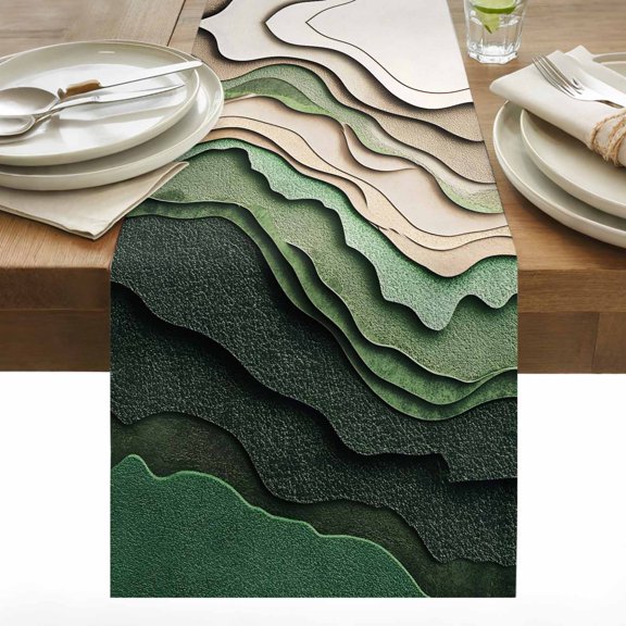 Abstract Wave Texture Table Runner 13x36 inch Retro Watercolor Bump Cotton Linen Dining Table Runner Ideal for Dresser Kitchen Coffee Tables - Machine Washable
