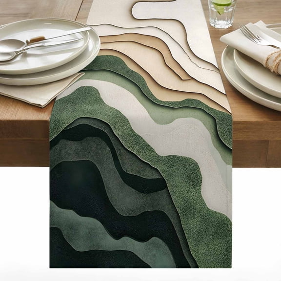 Abstract Wave Texture Table Runner 13x48 inch Vintage Watercolor Bump Cotton Linen Dining Table Runner Ideal for Dresser Kitchen Coffee Tables - Machine Washable