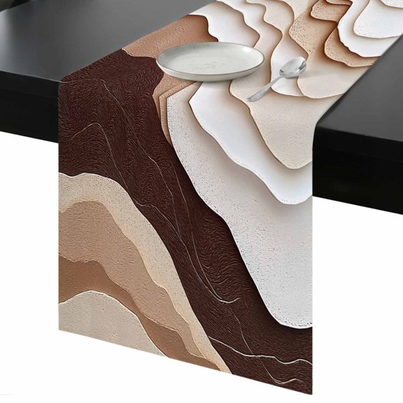 Abstract Wave Texture Table Runner 13x60 Inch Vintage Earth Color Gradient Table Runner Non-Slip Dresser Scarves for Holiday Decorations, Party, Dinner and Gatherings, 1 Pack