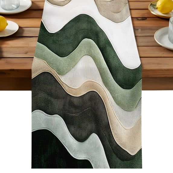 Abstract Wave Texture Table Runner, Retro Brown Brown Bump Cotton Linen ...