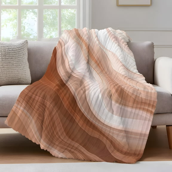 Abstract Wave Texture Throw Blanket for Couch Retro Earth Color Gradient Soft and Warm Flannel 3D Striped Fluffy Fuzzy Fleece Blanket Lightweight Throw for Bed, Sofa 40 x 60 Inches