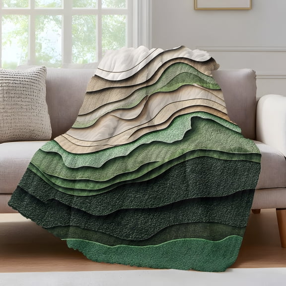 Abstract Wave Texture Throw Blanket for Couch Retro Watercolor Bump Soft and Warm Flannel 3D Striped Fluffy Fuzzy Fleece Blanket Lightweight Throw for Bed, Sofa 40 x 60 Inches