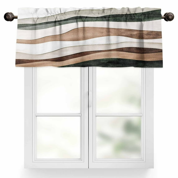Abstract Wave Texture Valances for Windows, 42 x 18in, Vintage Brown Turquoise Bump Rod Pocket Kitchen Valance Curtain Light Filtering Window Treatments for Living Room Bedroom, 1 Panel