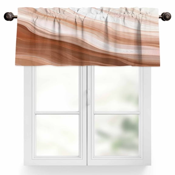 Abstract Wave Texture Valances for Windows, 60 x 18in, Retro Earth Color Gradient Rod Pocket Kitchen Valance Curtain Light Filtering Window Treatments for Living Room Bedroom, 1 Panel