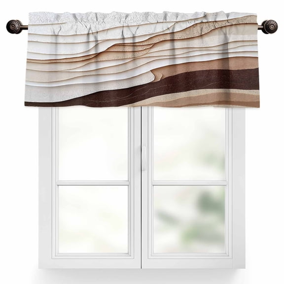 Abstract Wave Texture Valances for Windows, 60 x 18in, Vintage Earth Color Gradient Rod Pocket Kitchen Valance Curtain Light Filtering Window Treatments for Living Room Bedroom, 1 Panel
