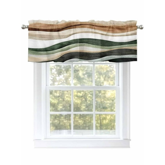 Abstract Wave Texture Valances for Windows Retro Brown Brown Bump Kitchen Valance Curtain Rod Pocket Small Curtains for Cafe Bathroom Laundry Basement 60" x 18"