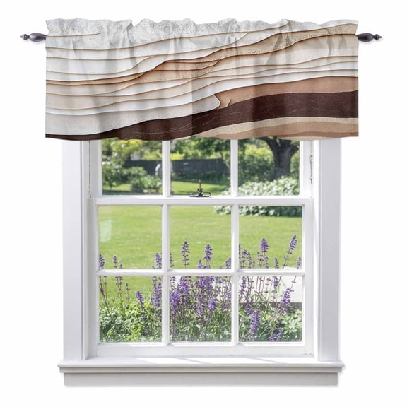 Abstract Wave Texture Valances for Windows, Vintage Earth Color Gradient Valance Window Treatment Rod Pocket Short Curtains Valances for Kitchen Bathroom 54"W x 18"L
