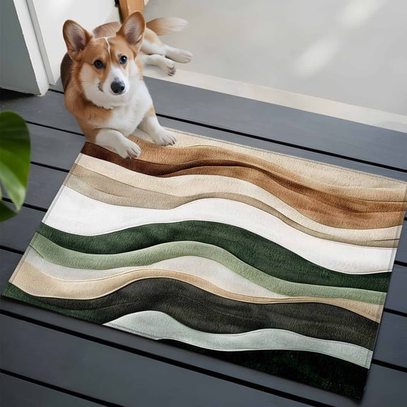 Abstract Wave Texture Washable Area Rug 2x3 111 Retro Brown Brown Bump Low-Profile Area Rugs with Non Slip Backing Indoor Floor Carpet for Entrance Living Room Bedroom Home Office
