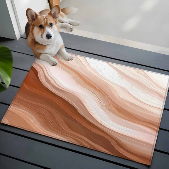 Abstract Wave Texture Washable Area Rug 2x3 111 Retro Earth Color Gradient Low-Profile Area Rugs with Non Slip Backing Indoor Floor Carpet for Entrance Living Room Bedroom Home Office