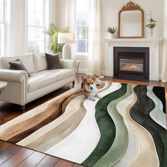 Abstract Wave Texture Washable Area Rug 5x7 111 Retro Brown Brown Bump Low-Profile Large Area Rugs with Non Slip Backing Indoor Floor Carpet for Entrance Living Room Bedroom Home Office