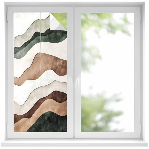 Abstract Wave Texture Window Privacy Film Vintage Brown Turquoise Bump Decorative Glass Window Film UV Blocking Static Cling Non-Adhesive Sticker Covering for Home Door 17.7 x 39.3 inches