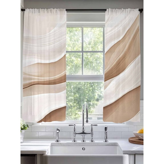Abstract Wave Theme Sheer Curtains 72 Inches Long 2 Panels Vintage Earth Color Gradient Light Filtering Semi Sheer Window Curtains Drapes for Bedroom Living Room 52"x72"