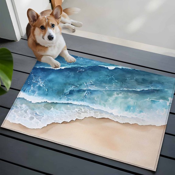 Abstract Waves 2x3 Area Rugs for Living Room, Blue White Ocean Spray Seaside Watercolor Non Slip Floor Mat Washable Low-Profile Indoor Carpet for Bedroom, Dining Room, Bathroom