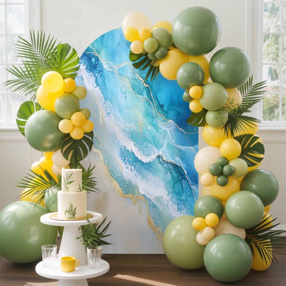 Abstract Waves Arch Backdrop Cover, 6.6FT, Surrealism Spray Beach Ocean Watercolor Spandex Arch Covers Double-Sided Backdrop for Wedding Birthday Party Photo Background Decoration