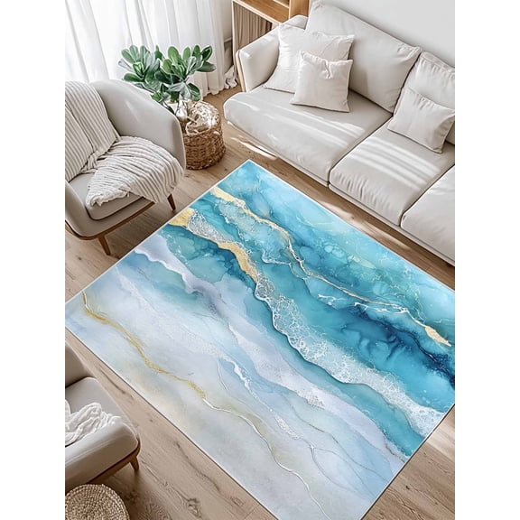 Abstract Waves Area Rug for Bedroom 2.7x5 Ft Spray Beach Ocean Watercolor Super Soft fuzzy Throw Rug Non-Slip Fluffy Plush Indoor Floor Carpet for Living Room Nursery Home Decor