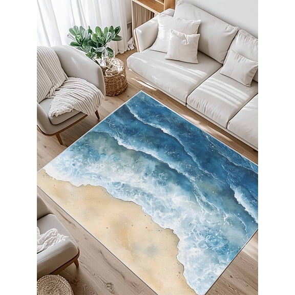 Abstract Waves Area Rug for Bedroom 4x6 Ft Blue Ocean Spray Beach Watercolor Super Soft fuzzy Throw Rug Non-Slip Fluffy Plush Indoor Floor Carpet for Living Room Nursery Home Decor