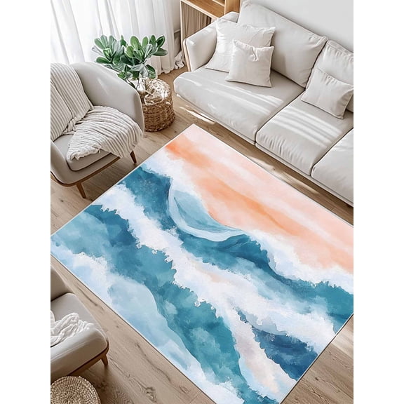 Abstract Waves Area Rug for Bedroom 5x7 Ft Spray Orange Blue White Gradient Super Soft fuzzy Throw Rug Non-Slip Fluffy Plush Indoor Floor Carpet for Living Room Nursery Home Decor
