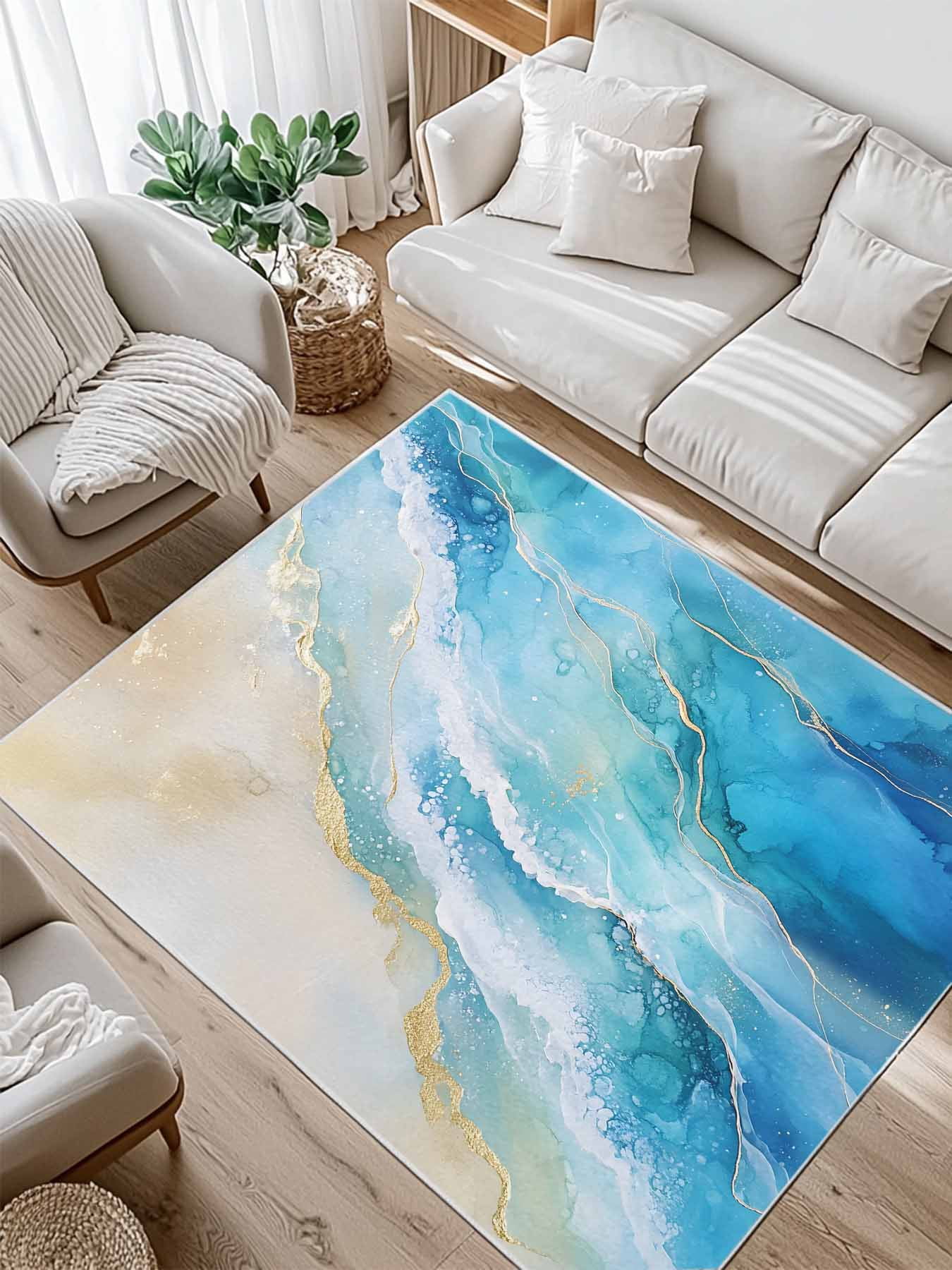 Abstract Waves Area Rug for Bedroom 5x7 Ft Surrealism Spray Beach Ocean ...