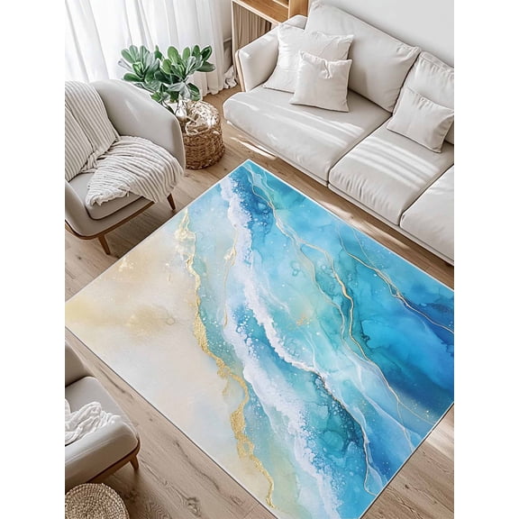 Abstract Waves Area Rug for Bedroom 5x7 Ft Surrealism Spray Beach Ocean Watercolor Super Soft fuzzy Throw Rug Non-Slip Fluffy Plush Indoor Floor Carpet for Living Room Nursery Home Decor