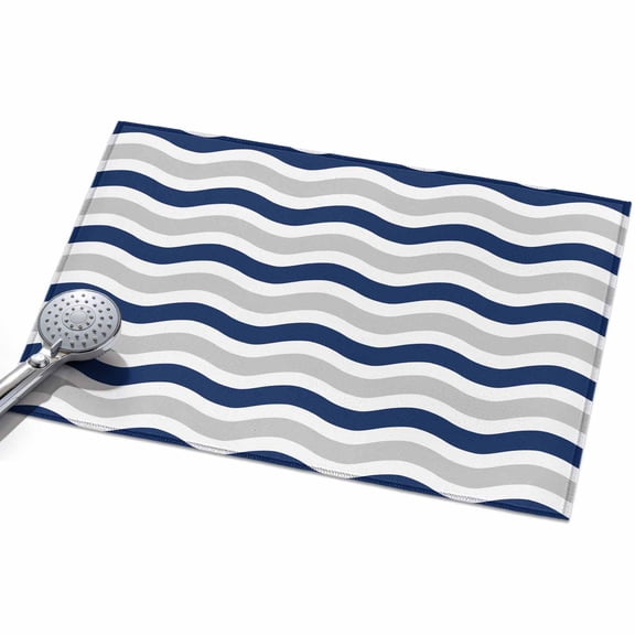 Abstract Waves Area Rug, Navy Blue Grey Water Ripple Stripes Non-Slip Felt Rubber Backing Rectangle Indoor Carpet Washable Rugs for Living Room Bedroom 2x3ft