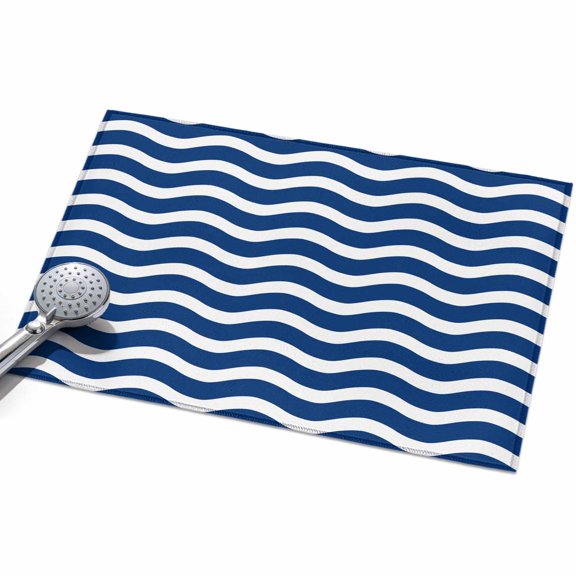 Abstract Waves Area Rug, Stripes Navy Blue Water Ripple Non-Slip Felt Rubber Backing Rectangle Indoor Carpet Washable Rugs for Living Room Bedroom 2x3ft