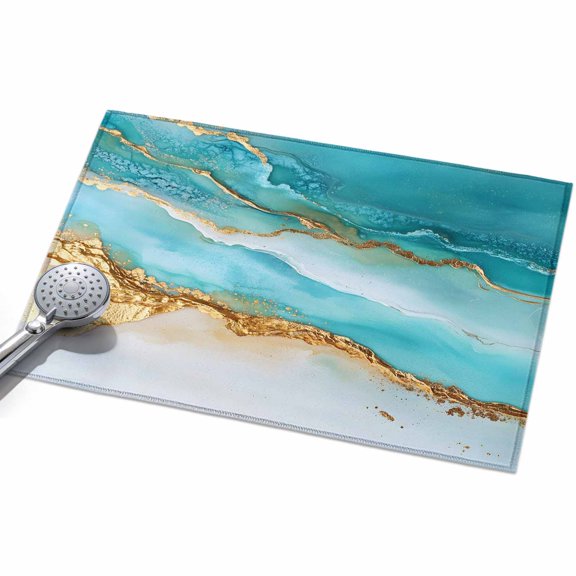 Abstract Waves Area Rugs 2x3ft Blue Retro Oil Painting Style Hand-painted Floor Rug Non Slip Low Pile Ultra Soft Throw Carpet for Entryway Indoor Entrance Kitchen Bathroom