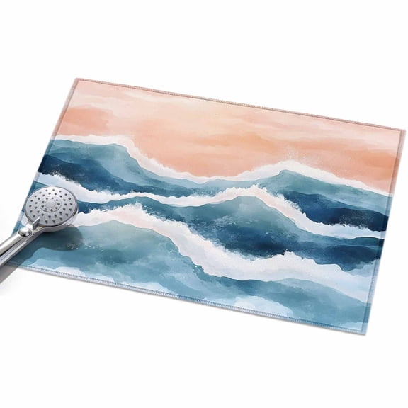 Abstract Waves Area Rugs 2x3ft Gradient Orange Blue White Spray Floor Rug Non Slip Low Pile Ultra Soft Throw Carpet for Entryway Indoor Entrance Kitchen Bathroom