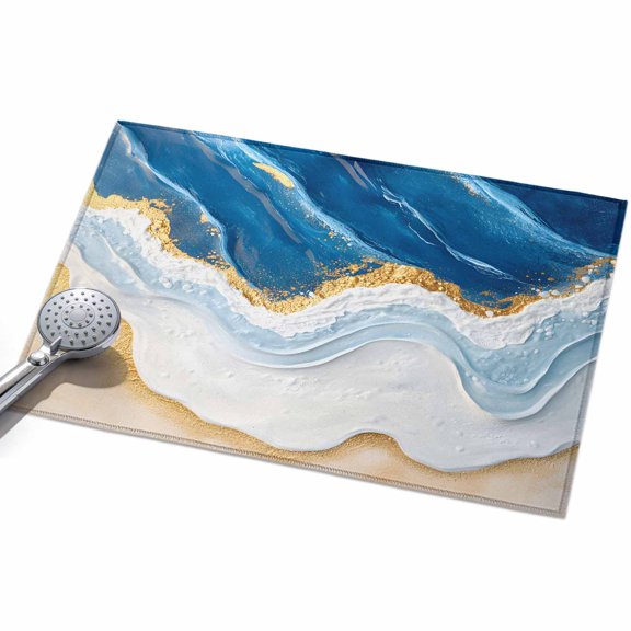 Abstract Waves Area Rugs 2x3ft White Gold Blue Oil Painting Retro Style Floor Rug Non Slip Low Pile Ultra Soft Throw Carpet for Entryway Indoor Entrance Kitchen Bathroom