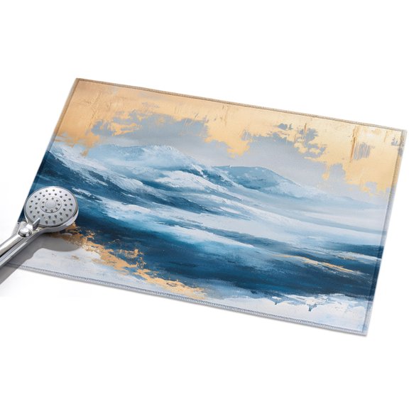 Abstract Waves Art Area Rugs 2x3ft Gradient Blue White Sea Art Floor Rug Non Slip Low Pile Ultra Soft Throw Carpet for Entryway Indoor Entrance Kitchen Bathroom