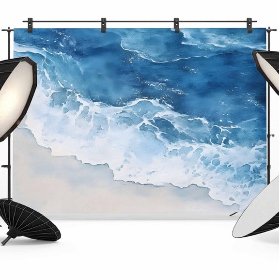 Abstract Waves Backdrop for Photography, Blue Ocean Spray Seaside Watercolor Photo Backdrop Portrait Background Party Banner Photo Backgrounds for Studio Booth Props, 7x5ft