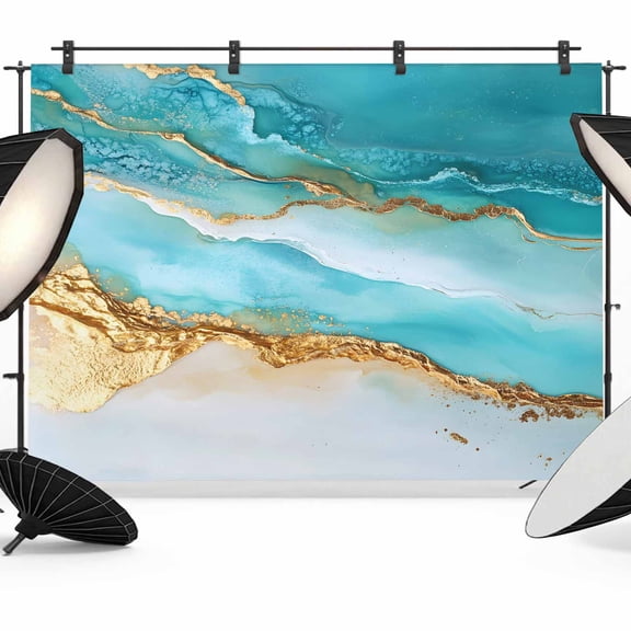 Abstract Waves Backdrop for Photography, Blue Retro Oil Painting Style Hand-painted Photo Backdrop Portrait Background Party Banner Photo Backgrounds for Studio Booth Props, 12x8ft
