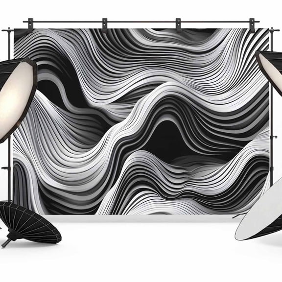 Abstract Waves Backdrop for Photography,Fabric Photo Background Backdrop,Black Grey Modern Geometric Striped Photo Booth Background for Portrait Photoshoot Video Wedding Decoration Banner 7x5ft
