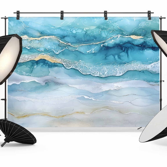 Abstract Waves Backdrop for Photography, Spray Beach Ocean Watercolor Photo Backdrop Portrait Background Party Banner Photo Backgrounds for Studio Booth Props, 7x5ft