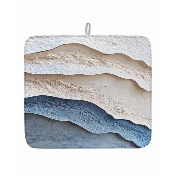 Abstract Waves Beach Art Dish Drying Mat 16x18 inch Beige Blue Oil Painting Style Super Absorbent Microfiber Dish Drying Pad for Kitchen Countertops Sink Dish Drainer Racks Coffee Bar Mats 1 Pack