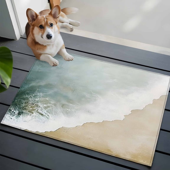 Abstract Waves Beach Art Washable Area Rug 2x3 111 Sea Oil Painting Style Low-Profile Area Rugs with Non Slip Backing Indoor Floor Carpet for Entrance Living Room Bedroom Home Office