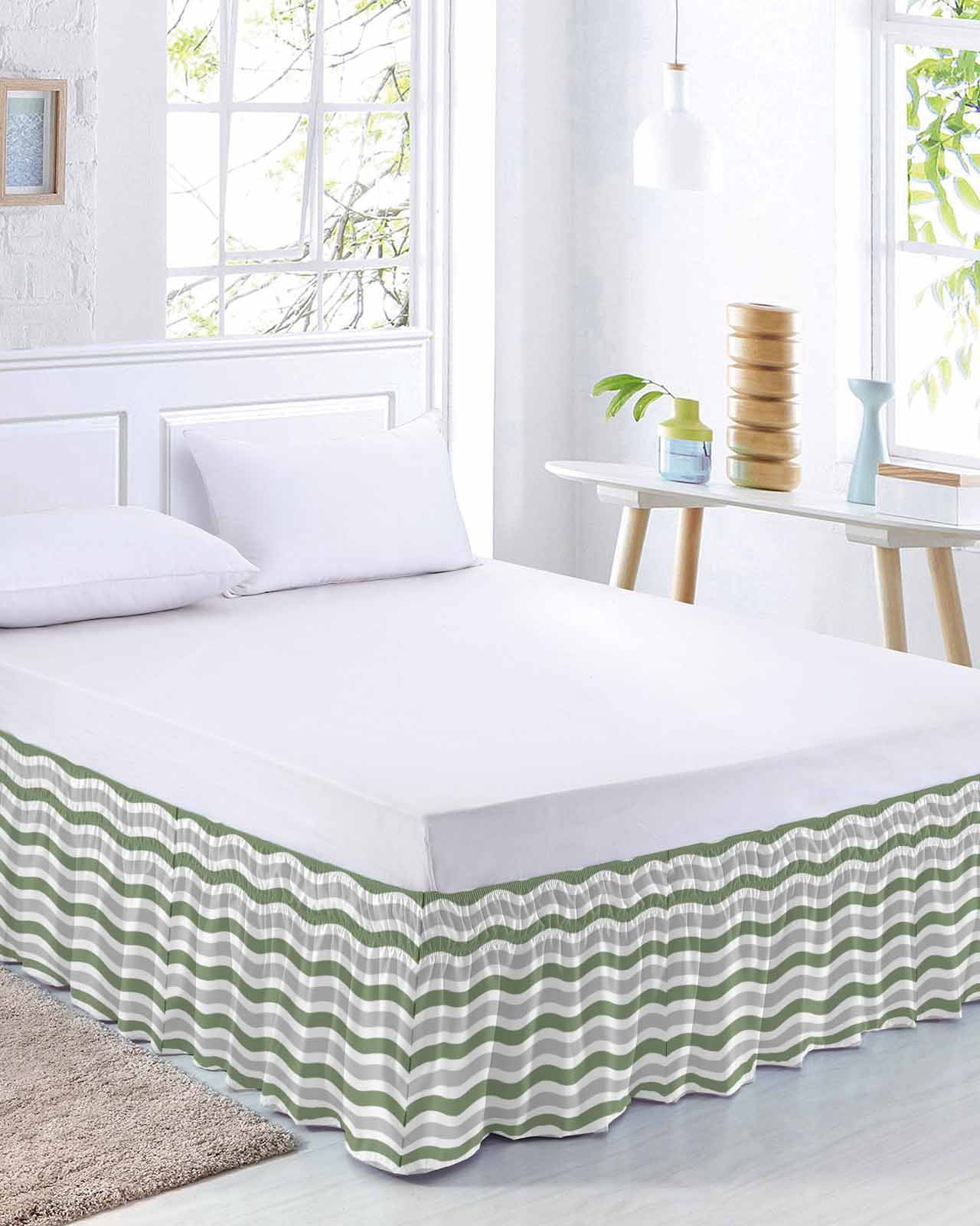 Abstract Waves Bed Skirt Queen Size 16 Inch Drop, Green Grey Water ...